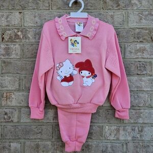 Vintage Hello Kitty Girls Jogging Set Sweater Pants Peter Pan Collar Pink Size 6